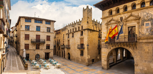 Fototapeta premium Plaza Mayor in the picturesque village of Valderrobres with medieval stone houses, Teruel, Matarrana.