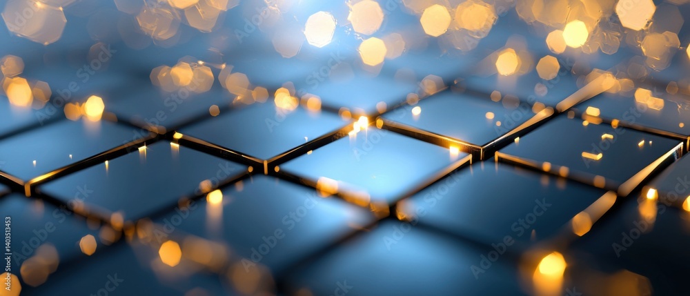 Poster a minimalist, abstract composition featuring a grid of smooth, reflective black squares on a white b