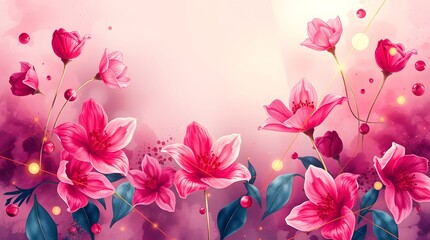 Fototapeta premium Pink Floral Fantasy: Delicate Watercolor Flowers for Elegant Designs. Romantic Blossoms, Springtime Beauty & Artistic Floral Backgrounds