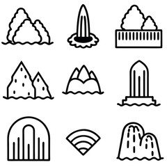 Simple Line Art Icons of Nature and Elements
