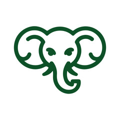 Green Elephant Head Line Art Logo Icon Variant