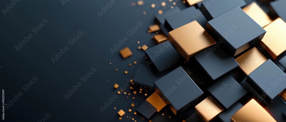 Poster a digital, abstract representation of a futuristic, minimalist black grid with 3d extruded shapes, c