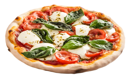 Delicious margherita pizza topped with fresh mozzarella, basil leaves, and ripe tomatoes.