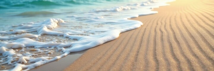 Obraz premium Clean, parallel lines of receding wave, smooth sand surface , day, nature