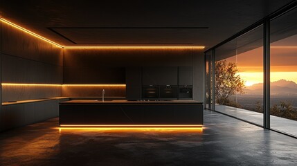 Modern Kitchen with Sunset View: Luxurious Interior Design