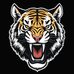 Tiger Roaring Head Vector Silhouette – Wild Jungle Cat Illustration