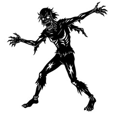 Fototapeta premium A zombie walking with outstretched arms, white background
