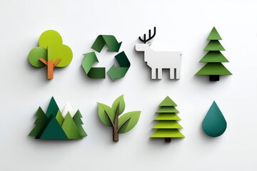 Obraz premium Eco-Friendly Icons Set Featuring Nature and Sustainability Symbols