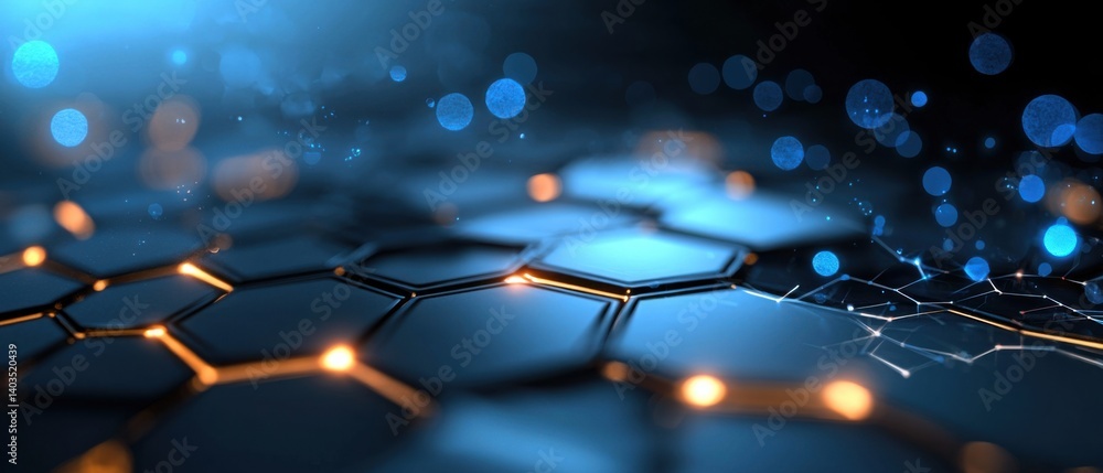 Poster futuristic abstract image featuring a layered black square grid with a glowing, dimensional effect, 