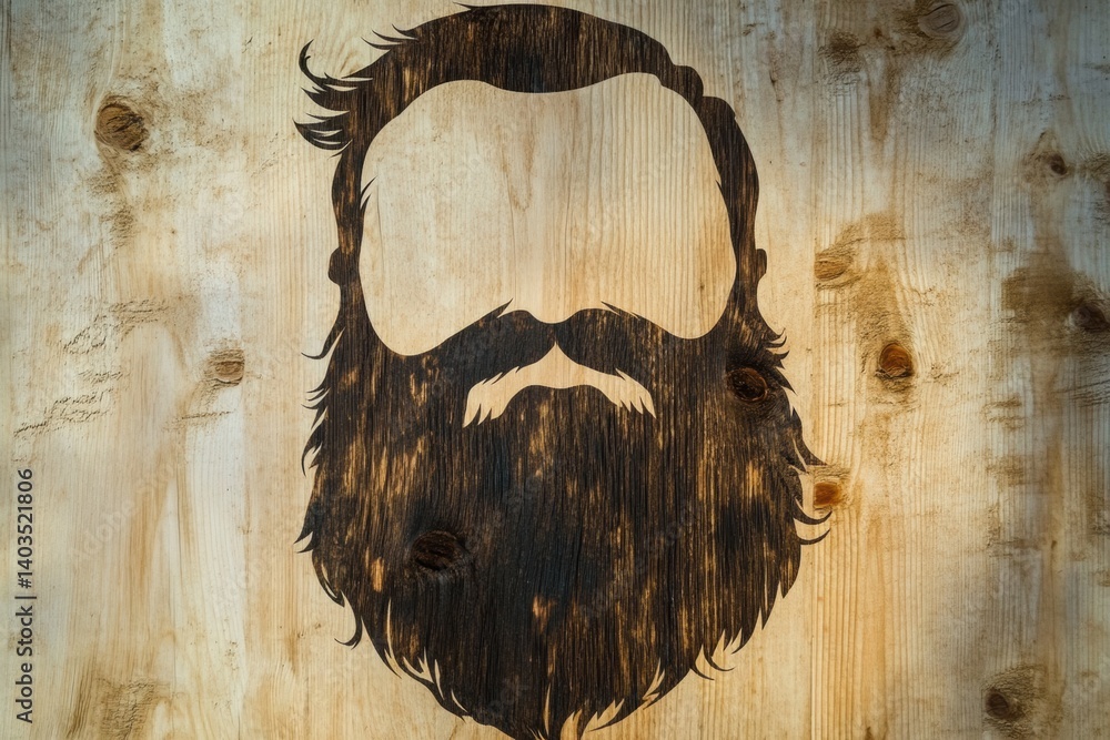 Aufkleber silhouette of a beard featuring natural wood grain texture against a clean background for design ins