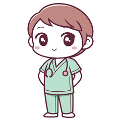 Cartoon Doctor Full Body Isolated, Light Brown Hair, Stethoscope and Uniform