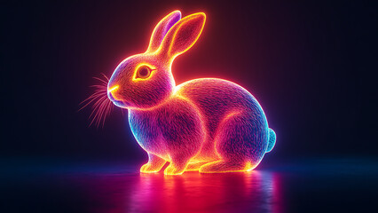 Neon rabbit image, The thumbnail shows a bunny with orange and blue glowing lines.