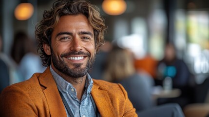 Fototapeta premium Portrait of a Smiling Man in an Orange Blazer