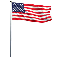 The american flag waving proudly in the breeze against a bright blue sky symbolizing freedom and patriotism isolated on a white background.