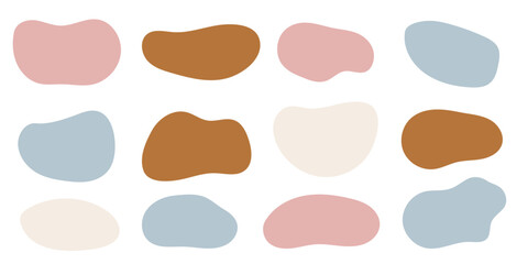 Abstract blob shape organic vector elements in pastel beige pink colors. Wavy liquid irregular forms in simple minimalistic style. 