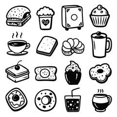 Breakfast Icon Collection, Hand Drawn Food and Drink Vector Set