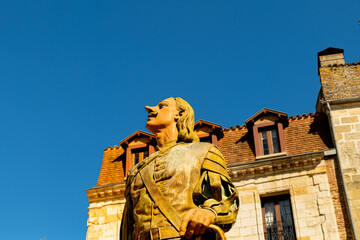 Statue in the Place Pelissiere in the Historic Old Town of Bergerac in France