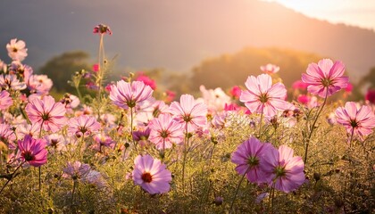 Fototapeta premium cosmos flower blossom in garden nature background