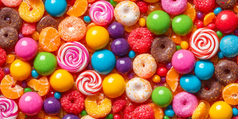 Fototapeta premium Colorful Candy and Donut Background