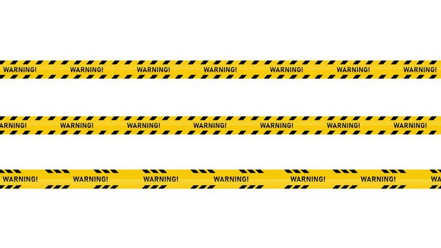 Warning tape set animation 4k video. Construction sign, road, danger, restricted, animated, caution, no people, police warning, stripe, danger tape video in black and white background