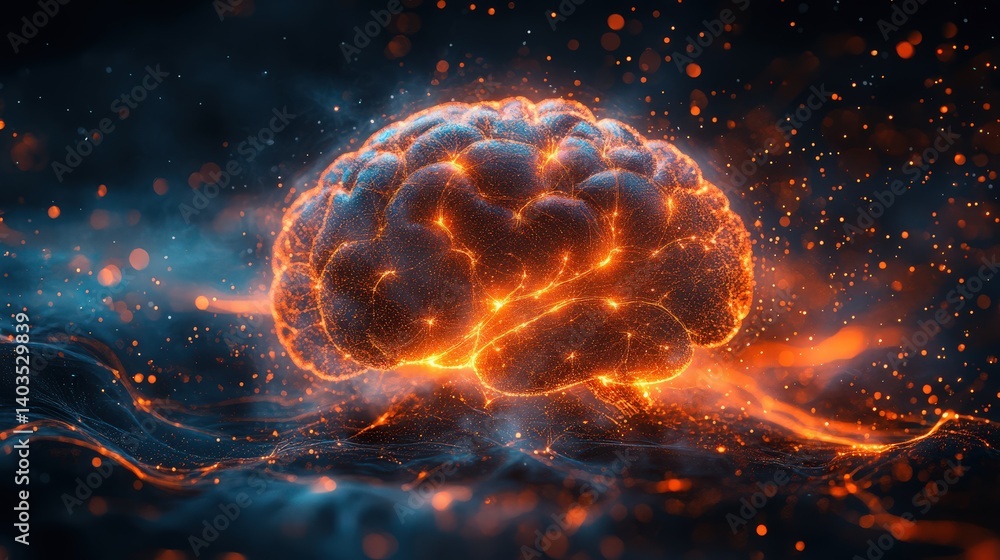 Aufkleber neural brilliance: digital rendering of brain, sparking intellect and innovation