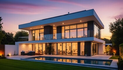 Serene Sunset Behind an Ultra-Modern Luxurious House