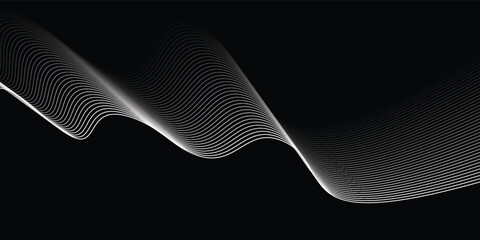 Abstract glowing wave lines on black background. Dynamic wave pattern. Modern flowing wavy lines. Futuristic technology concept. Suit for banner, poster,  vector