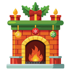 Fototapeta premium Christmas fireplace isolated on white background