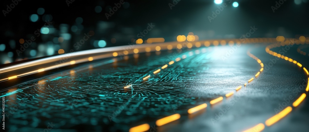 Poster a striking futuristic aerial view of a city skyline with glowing gradient lines and abstract archite