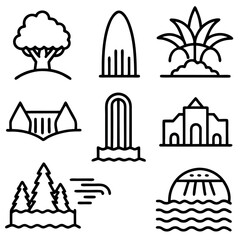 Collection of Simple Black and White Waterfall and Geothermal Icons