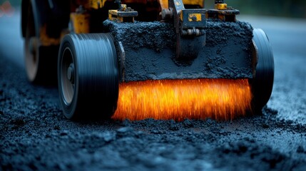 Hot Asphalt Paving Machine at Work