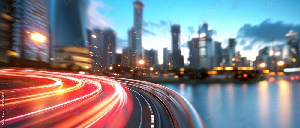 Poster a vibrant, futuristic cityscape with towering skyscrapers and a glowing, interconnected network of i