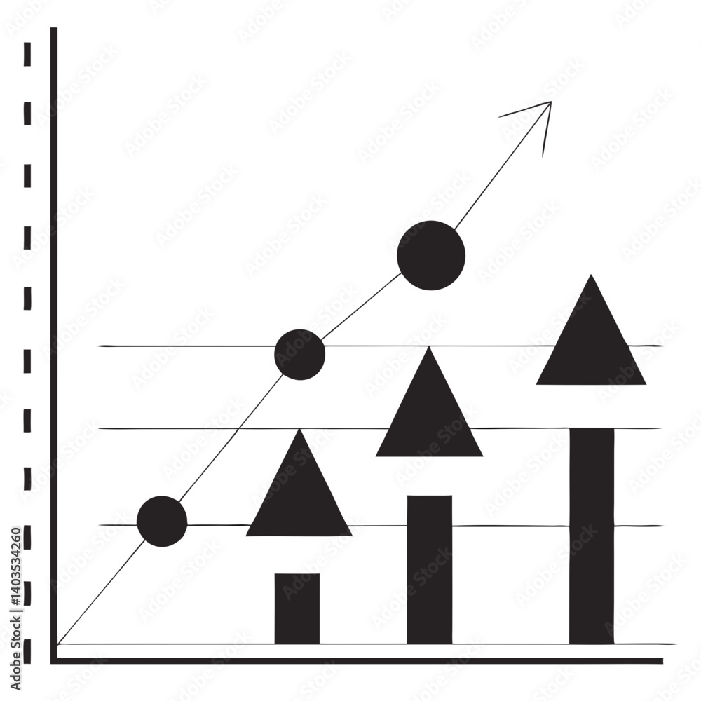 Poster a dynamic upward trend visualized with simple shapes, showcasing steady growth and progress, using a