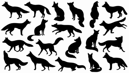 set of fox silhouette vector