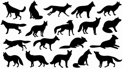 set of fox silhouette vector