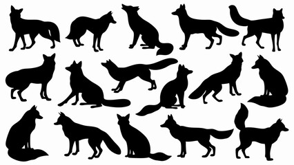set of fox silhouette vector
