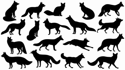 set of fox silhouette vector