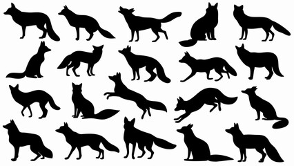 set of fox silhouette vector
