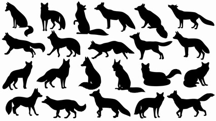 set of fox silhouette vector