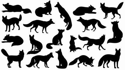 set of fox silhouette vector