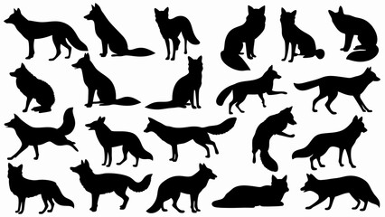 set of fox silhouette vector