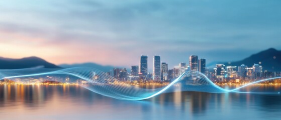 A futuristic cityscape featuring sleek, contemporary buildings with striking abstract curves and a minimalist, geometric aesthetic.