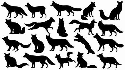 set of fox silhouette vector