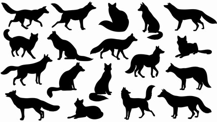 set of fox silhouette vector
