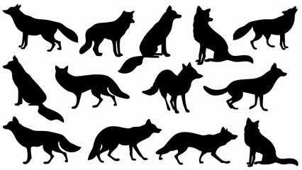 set of fox silhouette vector