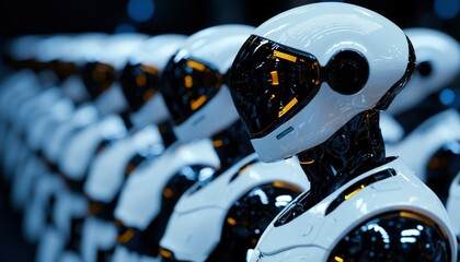 Fototapeta premium Futuristic robots in a production line (1)