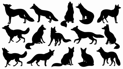 set of fox silhouette vector