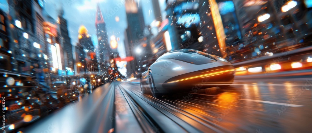 Poster a visually striking and technologically advanced cityscape featuring a neon-infused urban landscape 