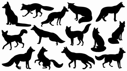 set of fox silhouette vector