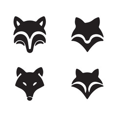 set of black and white cat heads fox